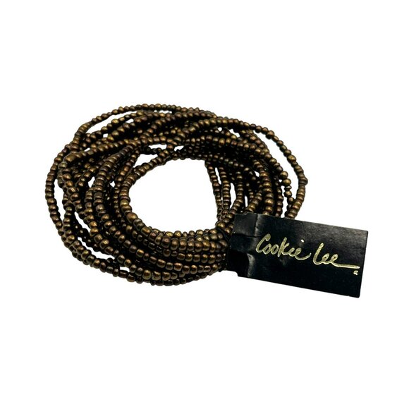 Vintage Cookie Lee Beaded Bracelet Set of 14 Brown Small Beads Stretch  NEW - Picture 2 of 6